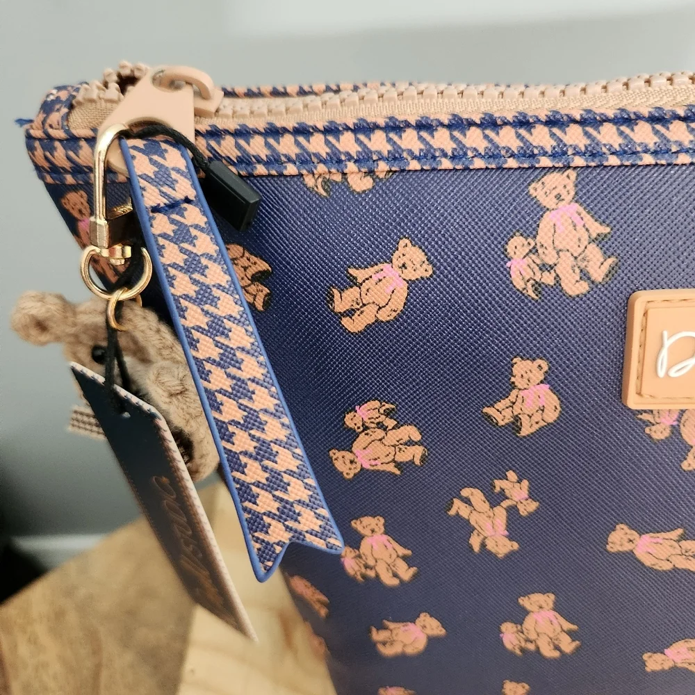 Dwell Studio Navy Teddy Print Cosmetic Zip Pouch NWT
